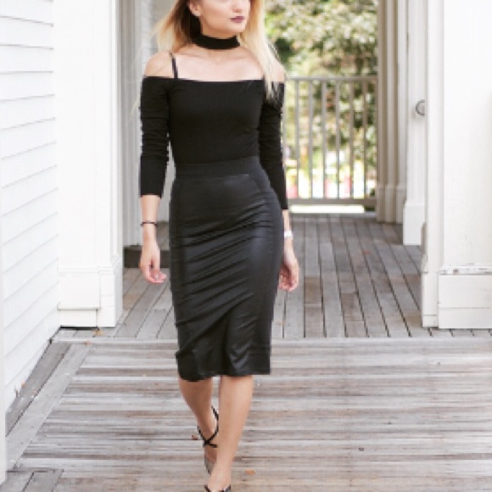 Black Faux Leather Bodycon Pencil Skirt